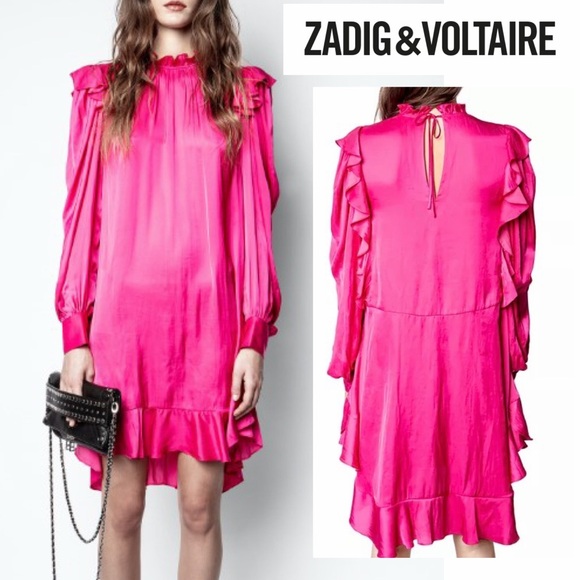 Zadig & Voltaire Dresses & Skirts - Zadig & Voltaire Ruins Satin Dress, high lowPink, Size Small EUC